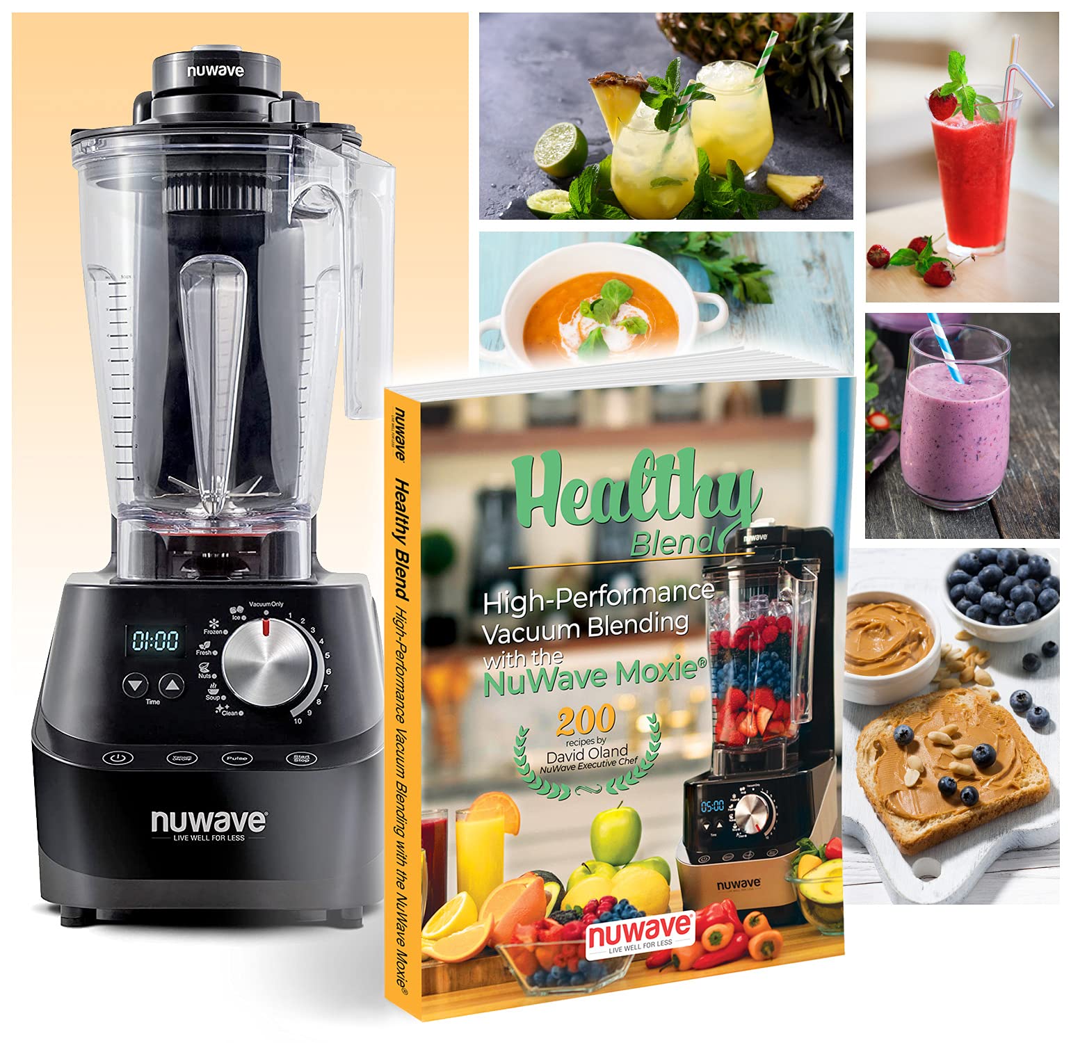 Nuwave Moxie High-Performance Digital Vacuum Blender with BPA-Free 64-ounce Pitcher, Vacuum Lid and Plunger Lid, and 200 Recipe Book