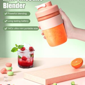 14Oz Mini Portable Blender for Shakes and Smoothies, Personal Size Blender for Traveling, Outdoor, Gym, Office, Rechargeable Mini Juicer Cup with Ice Cube Tray Included