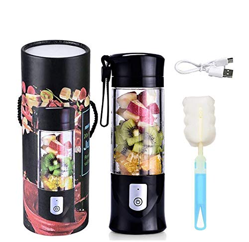 Portable Blender, Cordless Mini Personal Blender Juicer Cup, Single Serve Fruit Mixer, Small Travel Blender for Shakes and Smoothies, with 4000mAh USB Rechargeable Battery, 420ml, BPA-Free (Black)