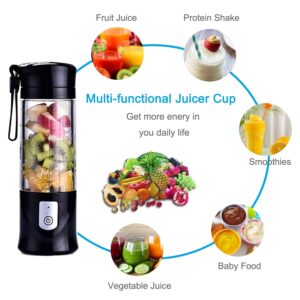 Portable Blender, Cordless Mini Personal Blender Juicer Cup, Single Serve Fruit Mixer, Small Travel Blender for Shakes and Smoothies, with 4000mAh USB Rechargeable Battery, 420ml, BPA-Free (Black)