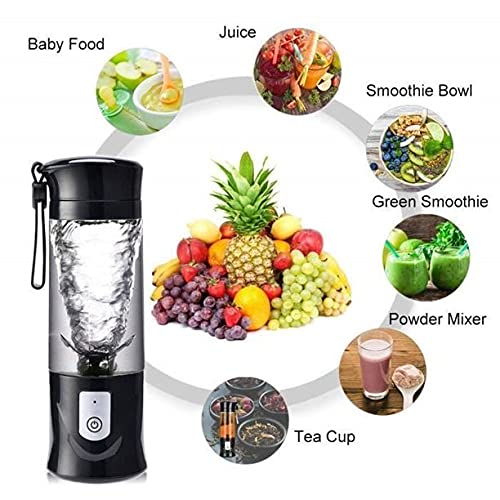 LLEY Portable Mini Travel Fruit USB Juicer Cup, Personal Small Electric Juice Mixer Blender Machine with 4000mAh Rechargeable Battery420ML Water Bottle Black