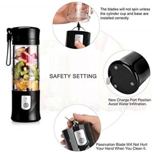 LLEY Portable Mini Travel Fruit USB Juicer Cup, Personal Small Electric Juice Mixer Blender Machine with 4000mAh Rechargeable Battery420ML Water Bottle Black