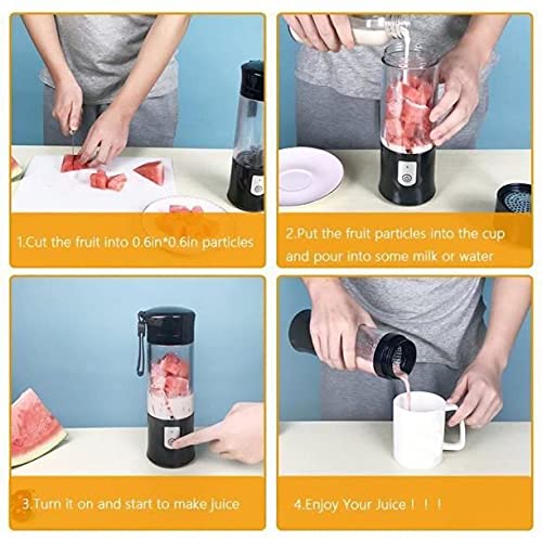 LLEY Portable Mini Travel Fruit USB Juicer Cup, Personal Small Electric Juice Mixer Blender Machine with 4000mAh Rechargeable Battery420ML Water Bottle Black