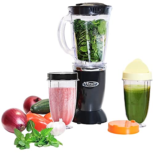 Koolatron Total Chef Miracle Blender 12-Piece Set with Heavy Duty Quad Blade, 1L Carafe, Travel Cups and Lids, Dishwasher-Safe Accessories, for Smoothies, Shakes, Sauces, Salsas, Baby Food