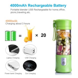 La Hestiare Portable Blender, 420ml, Green, USB Rechargeable, 7.4V Double Power Motor, 6 Blades Mixing, Safe & Easy to Clean