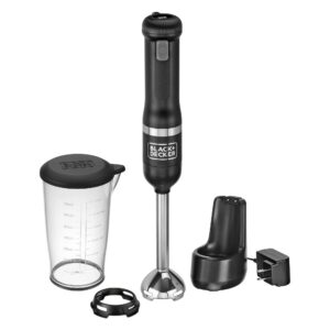 black+decker kitchen wand cordless immersion blender, hand blender with charging dock, black (bckm1011k10)