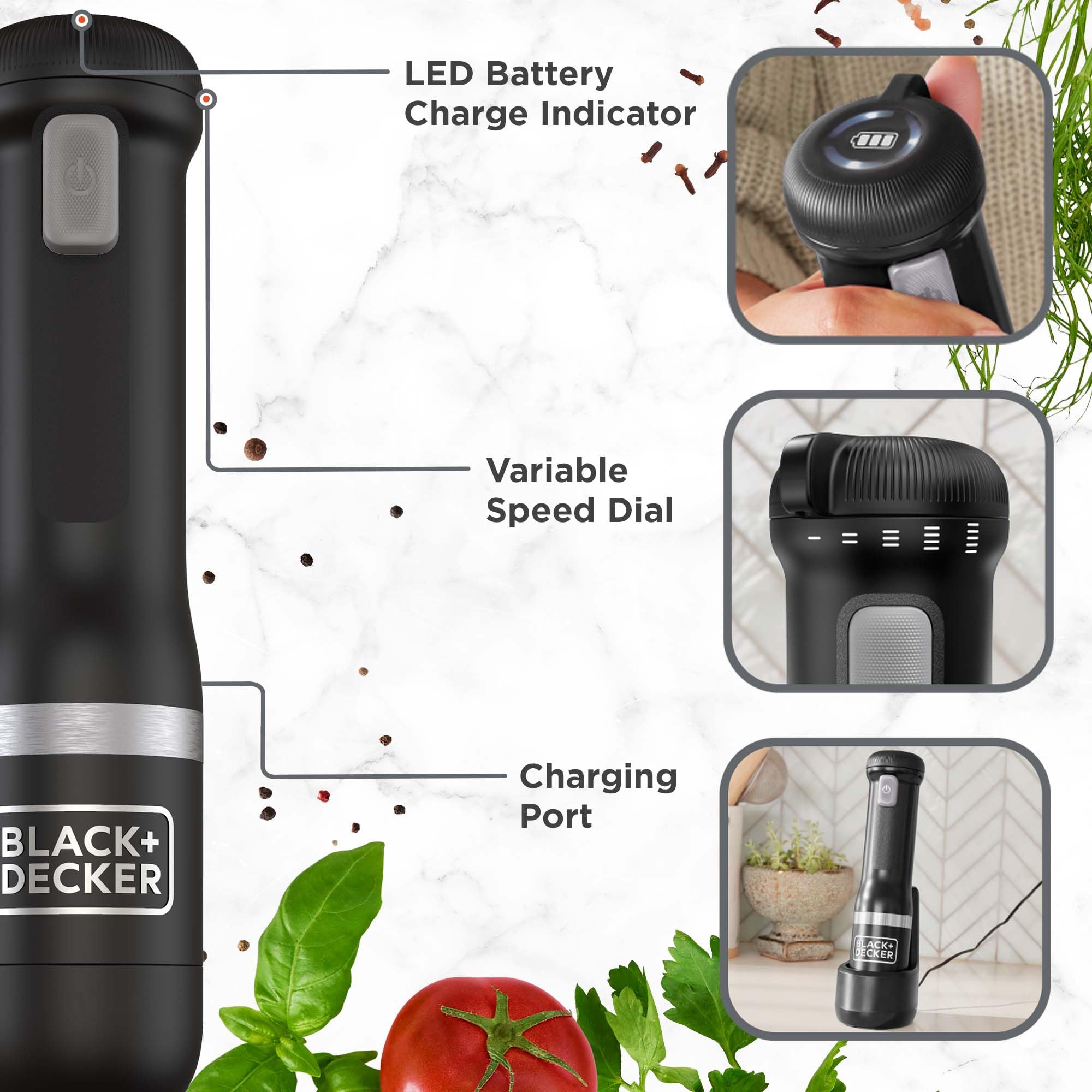 BLACK+DECKER Kitchen Wand Cordless Immersion Blender, Hand Blender with Charging Dock, Black (BCKM1011K10)