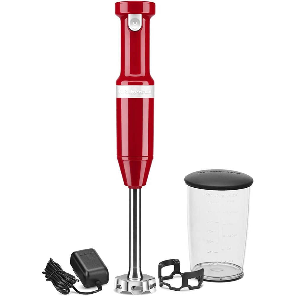 KitchenAid Cordless Variable Speed Hand Blender - KHBBV53 & KHM7210ER 7-Speed Digital Hand Mixer with Turbo Beater II Accessories and Pro Whisk - Empire Red