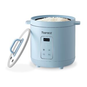 topwit mini rice cooker, 2 cups uncooked rice cooker small with glass cover, 1.2l portable non-stick small rice cooker, smart control rice maker with 24h delay start & keep warm, blue