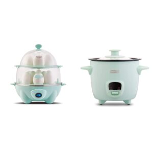 dash deluxe rapid egg cooker, aqua & drcm200gbaq04 mini rice cooker steamer with removable nonstick pot, keep warm function & recipe guide, aqua