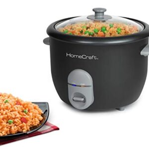 HomeCraft HCRC16BK 16-Cup Cooked (8 Uncooked) Rice Cooker & Food Steamer, One Touch Operation, Warm Mode, With Measuring Cup & Spatula, Perfect For White, Brown, Long Grain, Wild