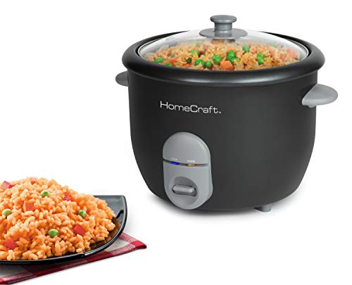 HomeCraft HCRC16BK 16-Cup Cooked (8 Uncooked) Rice Cooker & Food Steamer, One Touch Operation, Warm Mode, With Measuring Cup & Spatula, Perfect For White, Brown, Long Grain, Wild