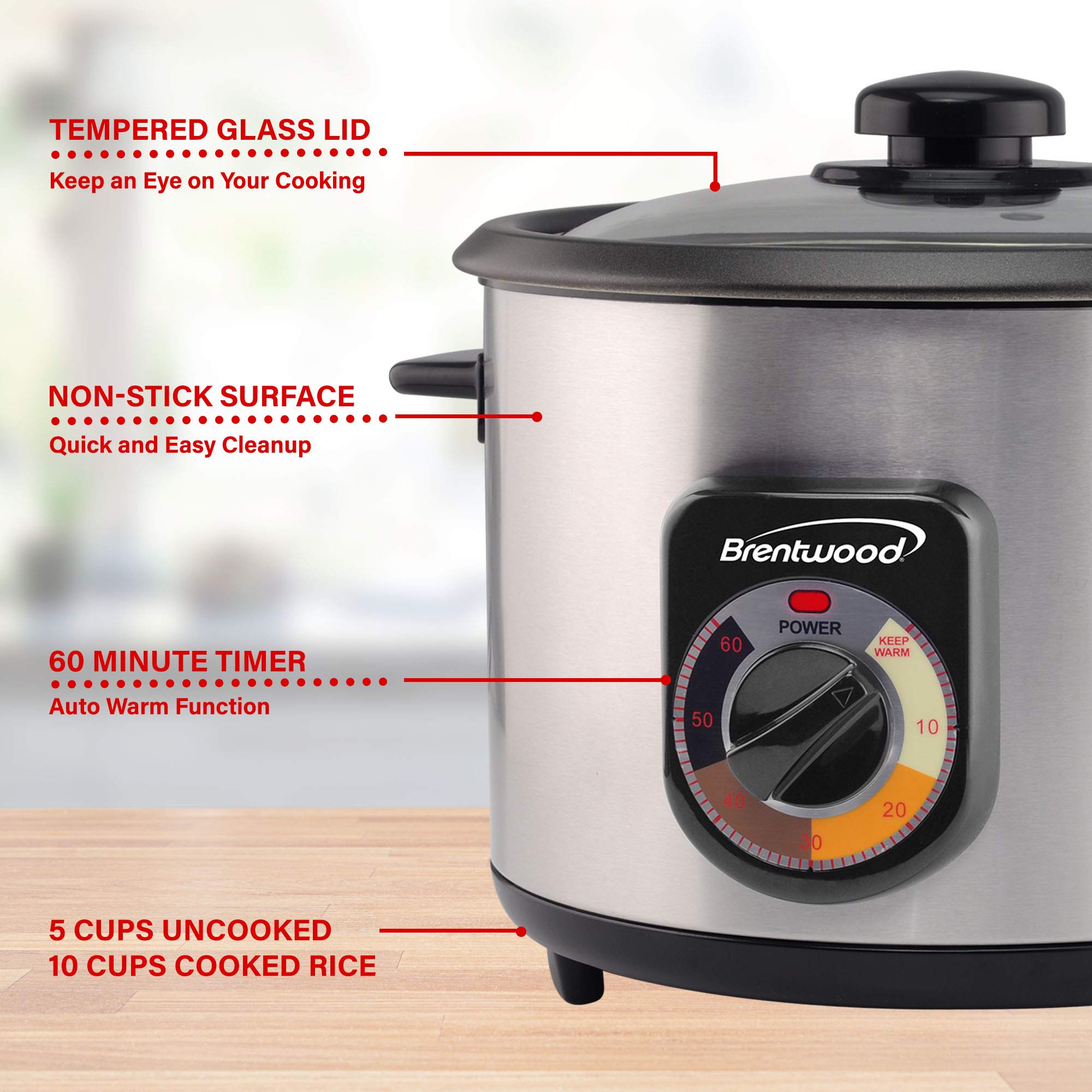 Brentwood TS-1210S Electric Rice Cooker, standard, Metallic