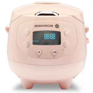 reishunger digital mini rice cooker & steamer, pink with keep-warm function & timer - 3.5 cups - small rice cooker japanese style with ceramic inner pot - 8 programs - 1-3 people