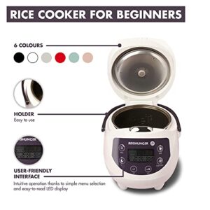 Reishunger Digital Mini Rice Cooker & Steamer, Pink with Keep-Warm Function & Timer - 3.5 Cups - Small Rice Cooker Japanese Style with Ceramic Inner Pot - 8 Programs - 1-3 People