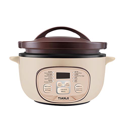 Tianji DSG-TZ30 Electric Clay Pot Slow Cooker for Claypot Rice and Casserole Porridge, Ceramic Casserole Cooking Pot with Unglazed Porcelain, Suitable for Stove, 3L