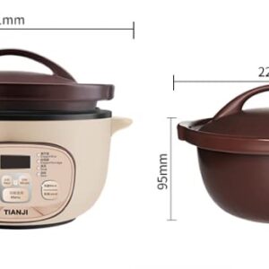 Tianji DSG-TZ30 Electric Clay Pot Slow Cooker for Claypot Rice and Casserole Porridge, Ceramic Casserole Cooking Pot with Unglazed Porcelain, Suitable for Stove, 3L