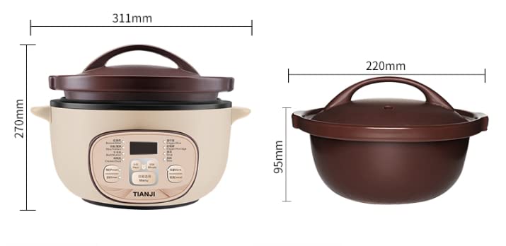 Tianji DSG-TZ30 Electric Clay Pot Slow Cooker for Claypot Rice and Casserole Porridge, Ceramic Casserole Cooking Pot with Unglazed Porcelain, Suitable for Stove, 3L