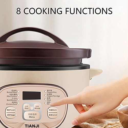 Tianji DSG-TZ30 Electric Clay Pot Slow Cooker for Claypot Rice and Casserole Porridge, Ceramic Casserole Cooking Pot with Unglazed Porcelain, Suitable for Stove, 3L