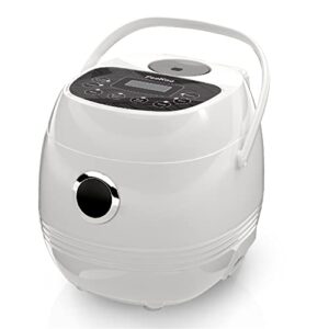 feekaa small rice cooker 2 cup, mini japanese rice cooker, 6-in-1 portable slow cooker, travel rice maker, soup maker, stew pot, keep warm & delay timer, white, 1.2l