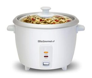 elite gourmet erc003 electric rice cooker with automatic keep warm makes soups, stews, grains, hot cereals, 6 cups cooked (3 cups uncooked), white