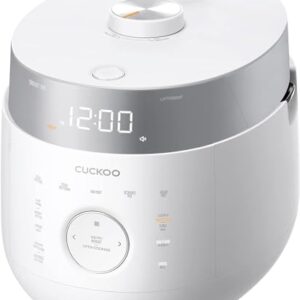 CUCKOO IH Twin Pressure Small Stainless Steel Rice Cooker 10 Cup Uncooked & 20 Cup Cooked with Induction Heating, LED Touch Controls, Reheat Option (White)