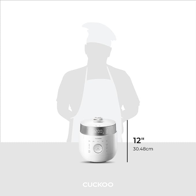 CUCKOO IH Twin Pressure Small Stainless Steel Rice Cooker 10 Cup Uncooked & 20 Cup Cooked with Induction Heating, LED Touch Controls, Reheat Option (White)