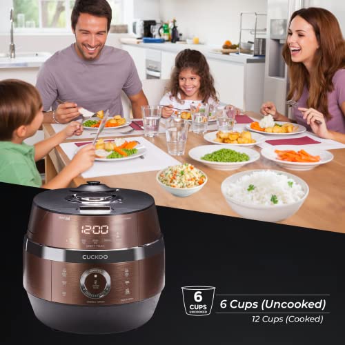 CUCKOO CRP-JHSR0609F | 6-Cup (Uncooked) Induction Heating Pressure Rice Cooker | 13 Menu Options, Auto-Clean, Voice Guide, Made in Korea | Copper