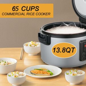 YOLLNIA Commercial Large Rice Cooker & food warmer | 13.8QT/65 Cups cooked rice | 1350W Multi-function electric sushi rice cooker | LED Display | Timer Setting | Smart preset from 30 min-24 Hrs