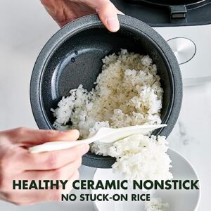 GreenPan Healthy Ceramic Nonstick Rice Quinoa Steel Cut Oats & Grains Cooker,Easy Meal Presets,4 Cups Uncooked (8 Cooked),Cool Touch,Compact,Warms, Steam,Removeable Bowl,Spatula Ladle&Cup, Matte Black