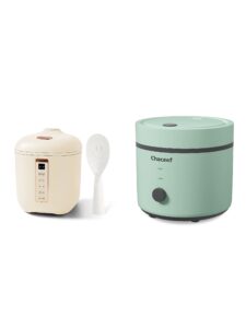 chaceef mini rice cooker 2-cups uncooked, 1.2l portable non-stick small travel rice cooker, beige & chaceef rice cooker 3-cups uncooked, 1.5l small rice cooker with non-stick coating, green