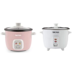 aroma housewares 4-cups (cooked) / 1qt. rice & grain cooker (arc-302ngp), pink & aroma 6-cup (cooked) 1.5 qt. one touch rice cooker, white (arc-363ng), 6 cup cooked/ 3 cup uncook/ 1.5 qt.