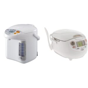 zojirushi cd-lfc30 panorama window micom water boiler and warmer, 101 oz/3.0 l, white & ns-zcc10 neuro fuzzy rice cooker, 5.5-cup, white