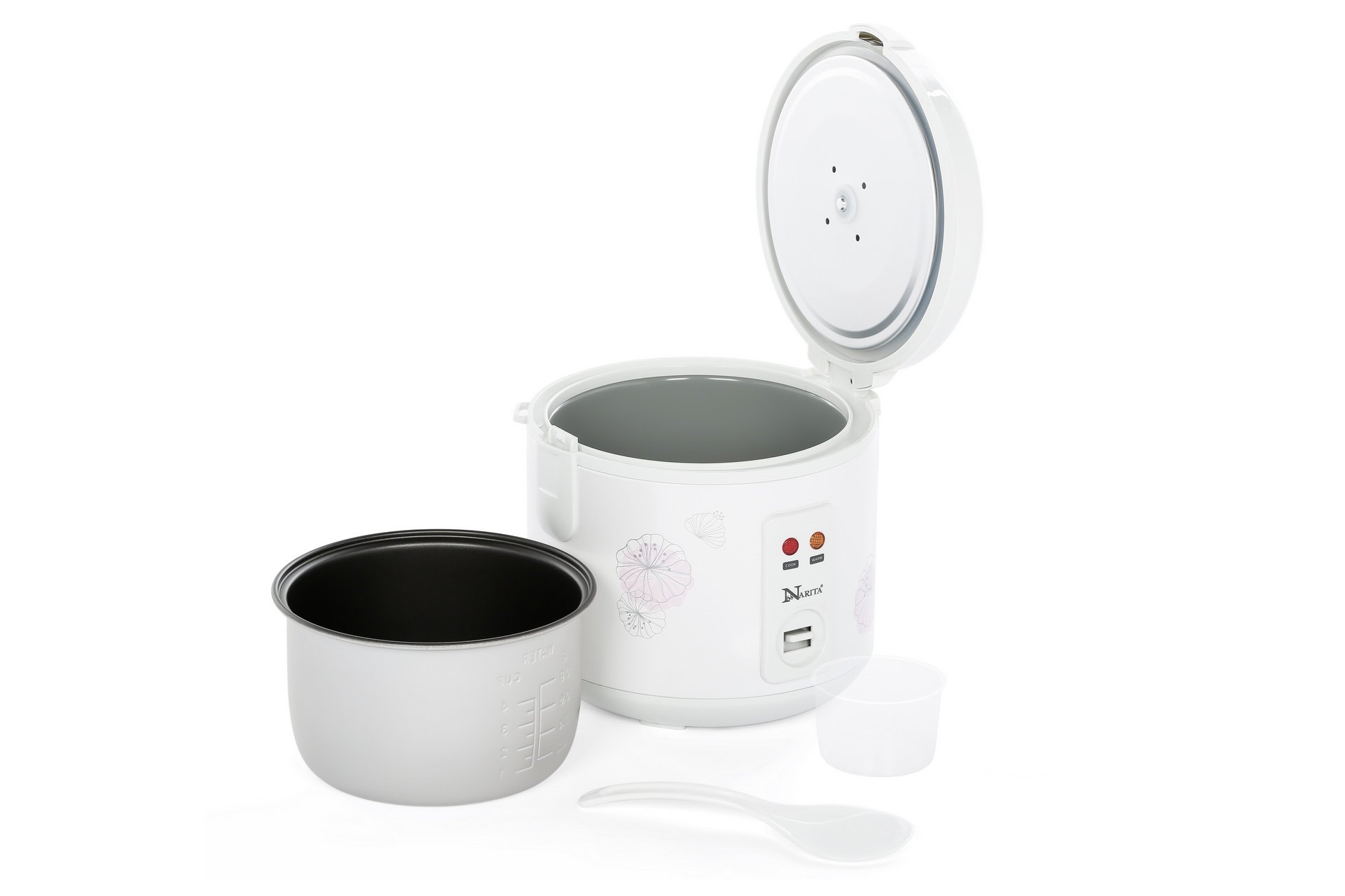8 Cup Cooked/4 Cup Uncooked Rice Cooker, Easy Clean Removable Non-stick Inner Pan and Rice Spatula, Simple One Touch Operation with Automatic Keep Warm Function, Safe Cool Touch Exterior, White