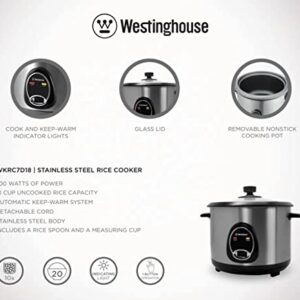 Westinghouse 220 Volt Rice Cooker 10 Cup, Non Stick Cooking Pot, Measuring Cup, Keep Warm Function-Stainless Steel-700W (NOT FOR USE IN USA)