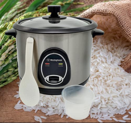 Westinghouse 220 Volt Rice Cooker 10 Cup, Non Stick Cooking Pot, Measuring Cup, Keep Warm Function-Stainless Steel-700W (NOT FOR USE IN USA)