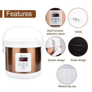 HOMCORT 2.0L Mini Rice Cooker, 25 Minutes Fast Cooking, 3 Cups (Uncooked), with Non-stick Pot, Keep Warm Function, for Soup, Rice, Stews, Grains & Oatmeal - Gold