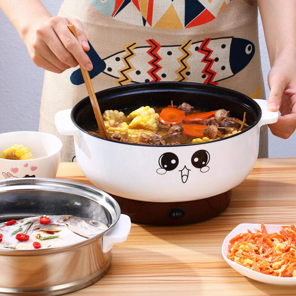 4-IN-1 Multifunction Electric Cooker Skillet Grill Pot Wok Electric Hot Pot for Noodles Cook Rice Fried Stew Soup Steamed Fish Boiled Egg Small Non-stick (2.3L, with Lid and Steamer)