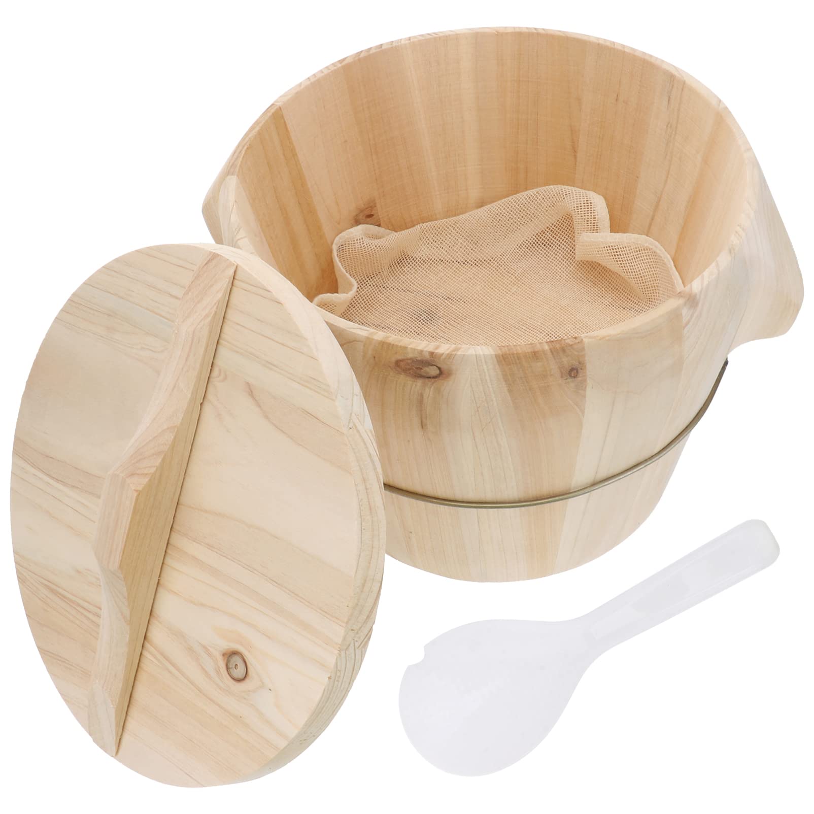 BESTonZON Bamboo Handmade Rice Bucket Rice Steamed Bucket with Lid Rice Steamer Baskets Rice Barrel Wooden Wood Cooking Steamer Dumpling Steamer Basket