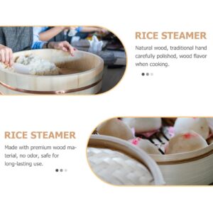 BESTonZON Bamboo Handmade Rice Bucket Rice Steamed Bucket with Lid Rice Steamer Baskets Rice Barrel Wooden Wood Cooking Steamer Dumpling Steamer Basket