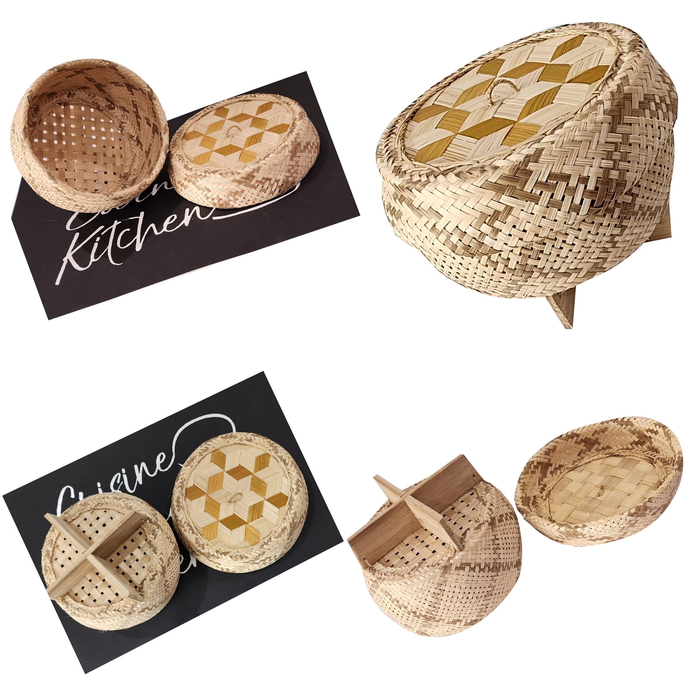 Heavens Tvcz Sticky Rice Cooker Steamer Handmade Natural Thai Bamboo Small Pot Insert Wicker Cooking Glutinous Rice Free Cheesecloth Filter Free, 5.00 x 4.50 x 2.50 inches