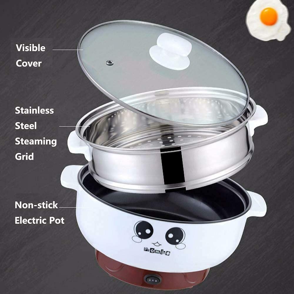 4-In-1 Multifunction Electric Stainless Steel Non-Stick Hot Pot Cooker 2.3L Portable Skillet Grill Pot Heating Pan for Noodles Cook Rice Soup