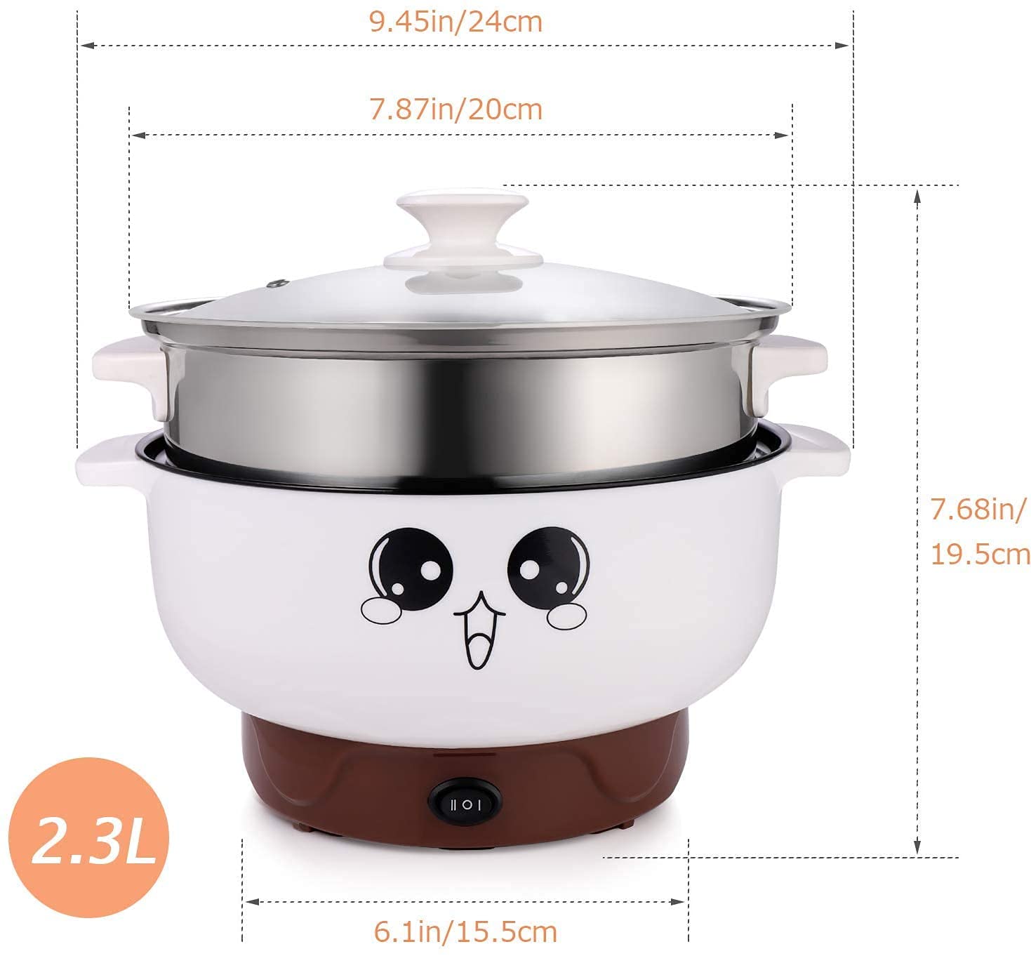 4-In-1 Multifunction Electric Stainless Steel Non-Stick Hot Pot Cooker 2.3L Portable Skillet Grill Pot Heating Pan for Noodles Cook Rice Soup