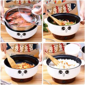 4-In-1 Multifunction Electric Stainless Steel Non-Stick Hot Pot Cooker 2.3L Portable Skillet Grill Pot Heating Pan for Noodles Cook Rice Soup