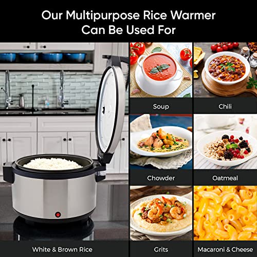 Commercial Electric Rice Warmer - Large Capacity Stainless Steel 60 Cup Rice & Soup Warmer Pot (Not a Rice Cooker) - Non Stick & Forms a Tight Seal to Keep Rice Fluffy for 12 Hours