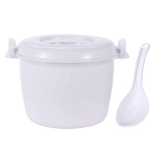 tiaobug portable microwave rice cooker and steamer pot with rice paddle white medium