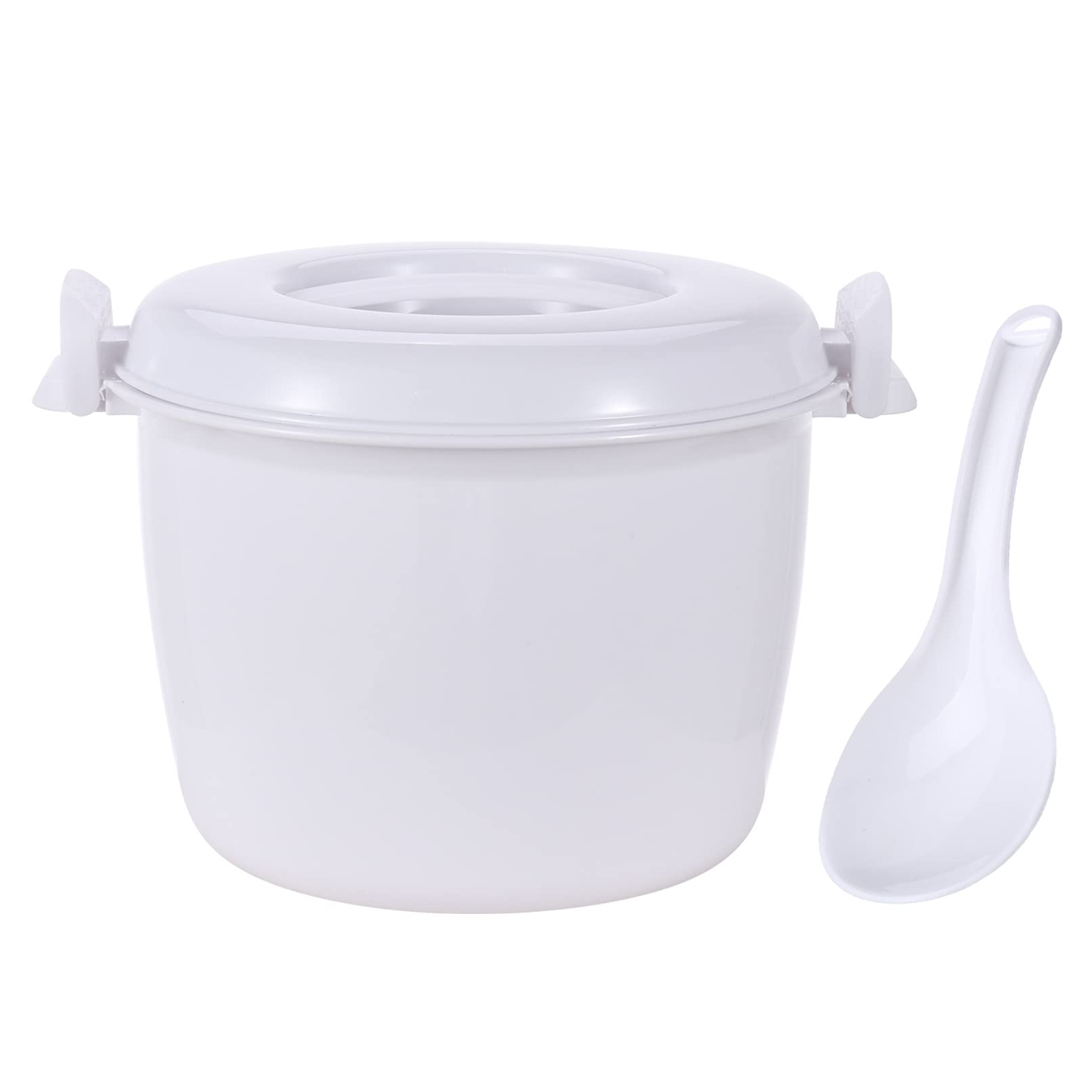 TiaoBug Portable Microwave Rice Cooker and Steamer Pot with Rice Paddle White Medium