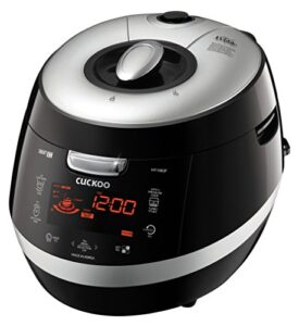 cuckoo crp-hy1083f | 10-cup (uncooked) induction heating pressure rice cooker | 13 menu options, auto-clean, voice navigation, stainless steel inner pot, made in korea | black