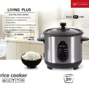 LP Living Plus Electric Rice Cooker, Non Stick Coating, One Touch Button (0.6L/3Cup)