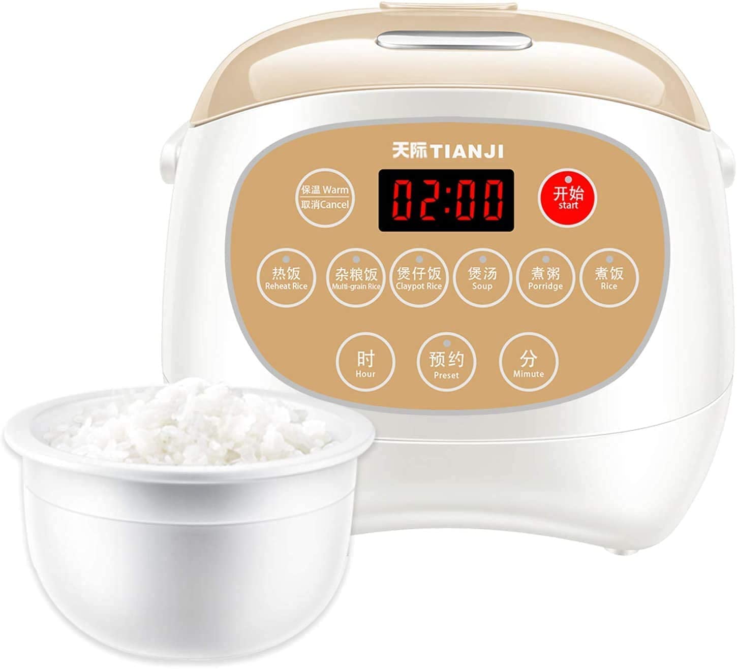 Tianji Electric Rice Cooker FD30D with Healthy Non-stick Ceramic Inner Pot, 6-cup(uncooked) Makes Rice, Porridge, Soup,Brown Rice, Claypot rice, Multi-grain rice,Multicook Function with LED Display, 3L, White